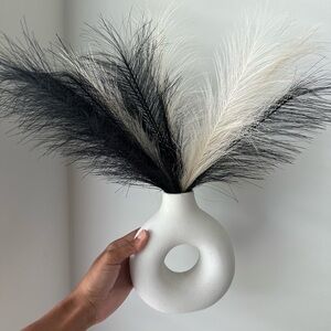 Modern White Vase with Black and White Feathers